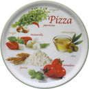 Set van 6 Grote Pizzaborden Ø 33 cm – Porselein – Italiaanse Print met Groene Rand – Voor de Ultieme Pizza-Avond
