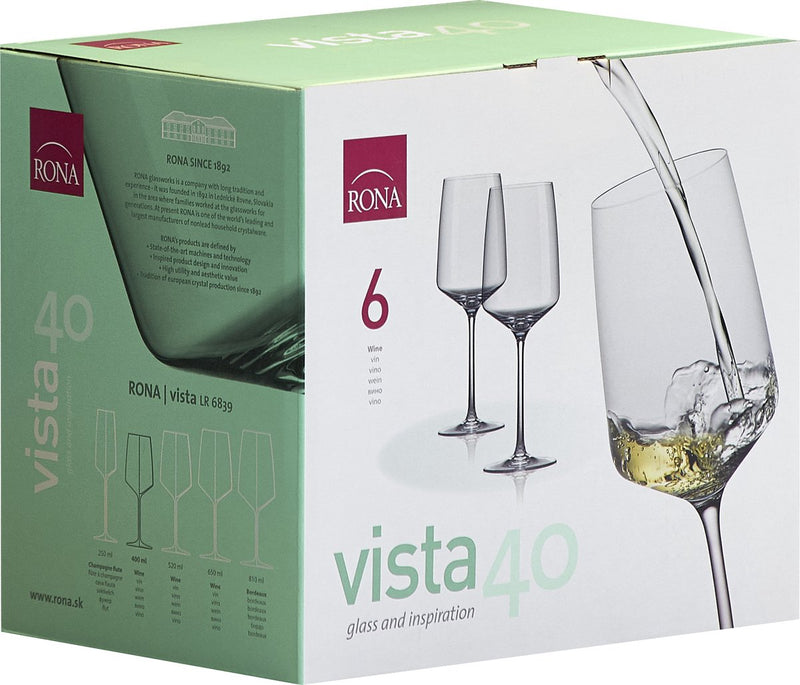 RONA Vista Wijnglas 400ML - Set van 6 Glazen - Sterk Kristalglas