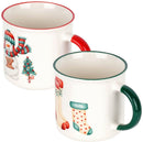 Grote Kerst Mokken Porselein – 300 ML – Set van 2 – Sneeuwpop Kerstboom Kerstsokken Design