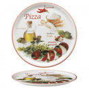 Set van 6 Grote Pizzaborden Ø 33 cm – Porselein – Italiaanse Print met Rode Rand – Voor de Ultieme Pizza-Avond