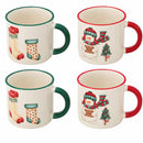 Kerstmokken Set van 4 – Porselein – 320 ml – Sneeuwpop, Kerstboom & Kerstsokken