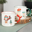 Grote Kerst Mokken Porselein – 300 ML – Set van 2 – Sneeuwpop Kerstboom Kerstsokken Design