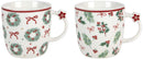 Kerstmokken Set van 6 – Porselein – 360 ml – 2 Kerstprints – Met Ster op het Oor