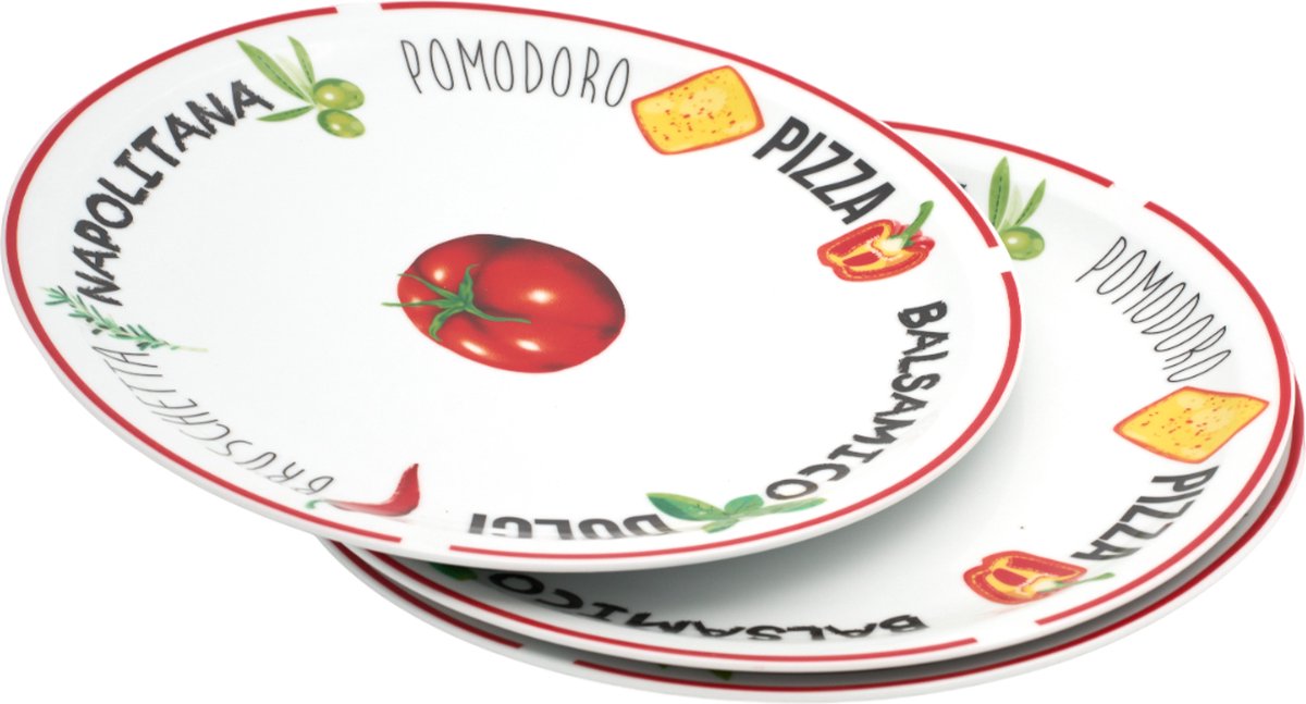 MamboCat Set van 4 pizzaborden Pizza Italian 30,5 cm grote witte borden van aardewerk MamboCat Set van 4 pizzaborden Pizza Italian 30,5 cm grote witte borden van aardewerk