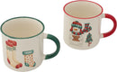 Grote Kerst Mokken Porselein – 300 ML – Set van 2 – Sneeuwpop Kerstboom Kerstsokken Design