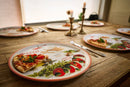 Set van 6 Grote Pizzaborden Ø 33 cm – Porselein – Italiaanse Print met Rode Rand – Voor de Ultieme Pizza-Avond