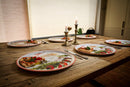 Set van 6 Grote Pizzaborden Ø 33 cm – Porselein – Italiaanse Print met Rode Rand – Voor de Ultieme Pizza-Avond