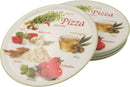 Set van 6 Grote Pizzaborden Ø 33 cm – Porselein – Italiaanse Print met Groene Rand – Voor de Ultieme Pizza-Avond
