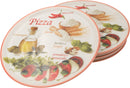 Set van 6 Grote Pizzaborden Ø 33 cm – Porselein – Italiaanse Print met Rode Rand – Voor de Ultieme Pizza-Avond