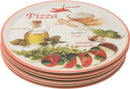 Set van 6 Grote Pizzaborden Ø 33 cm – Porselein – Italiaanse Print met Rode Rand – Voor de Ultieme Pizza-Avond