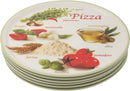 Set van 6 Grote Pizzaborden Ø 33 cm – Porselein – Italiaanse Print met Groene Rand – Voor de Ultieme Pizza-Avond