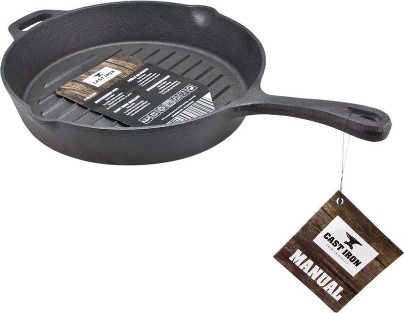 Cast Iron Gietijzeren Grillpan Zwart - 26CM - PFAS Vrij