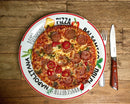 Luxe Pizzaset – 2 Grote Pizzaborden Ø 30 cm + Pizzasnijder – Italiaanse Print – Porselein – Rood & Groen