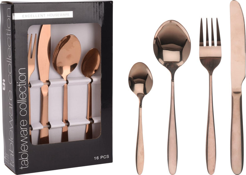 Excellent Houseware - Cutlery - Luxe Bestekset - Koper - 16-delig
