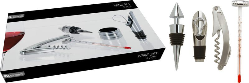 Excellent Houseware - Wines&More - Wijnset - 4-Delig - RVS - Luxe Bewaardoos