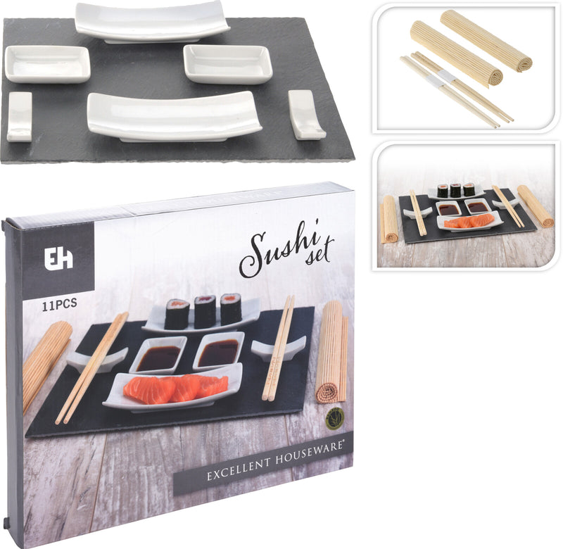 Excellent Houseware - Sushi - Sushiset - 11-Delig - Leisteen - Chopsticks
