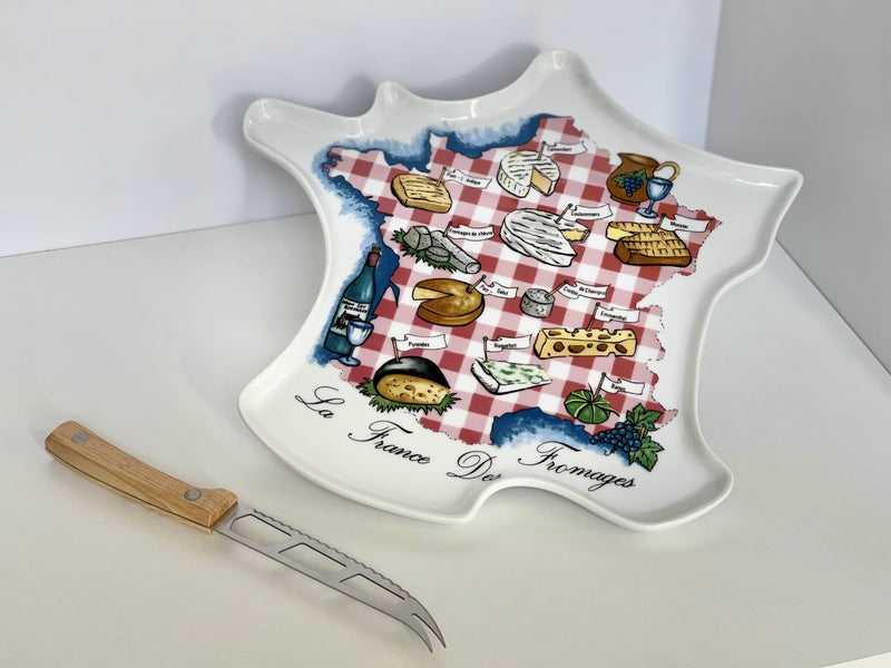 Kaasmes/serveervork en kaasbord in de vorm van de kaart van Frankrijk